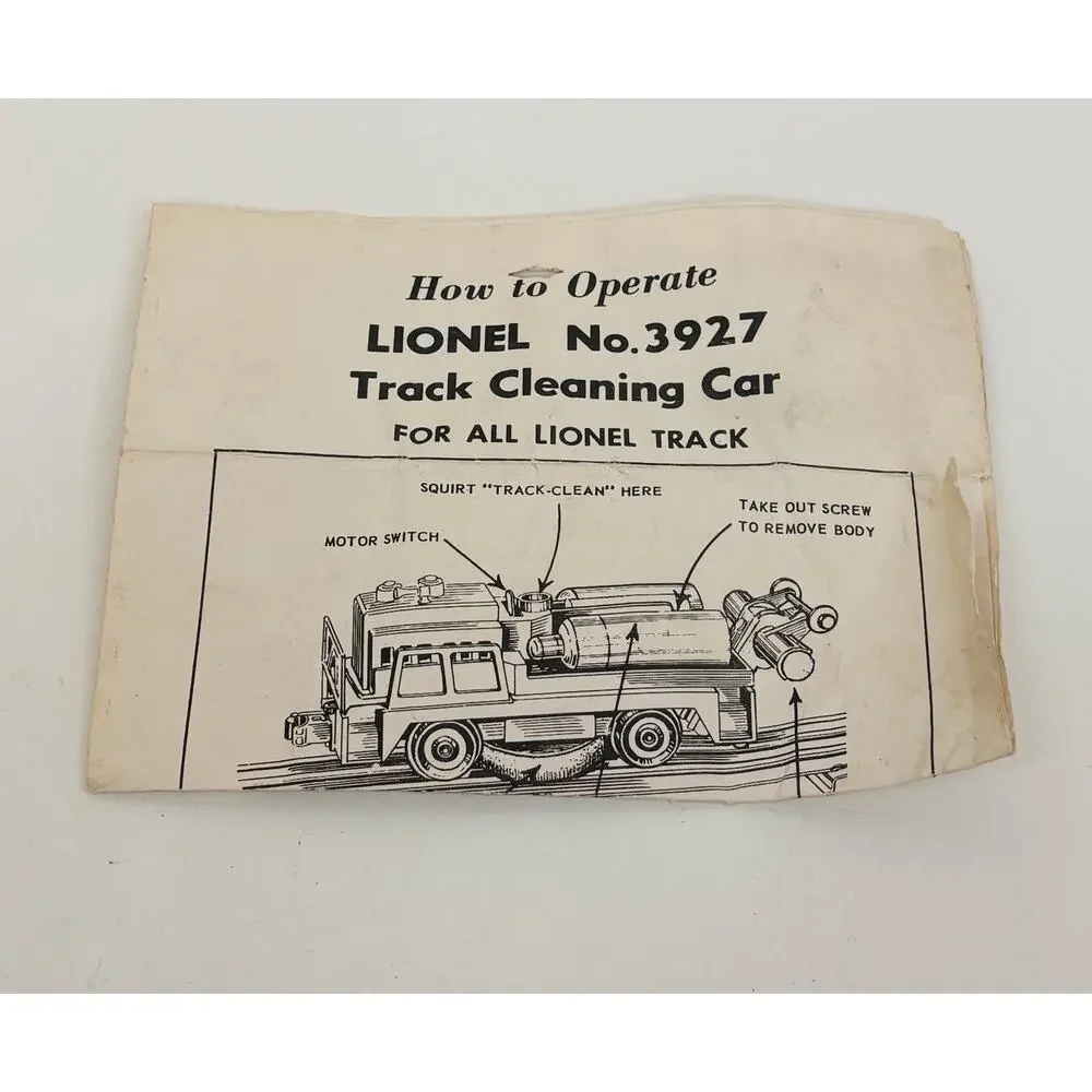 Lionel Postwar Track Cleaning Car 3927 w/ Bottles Instructions Original Box